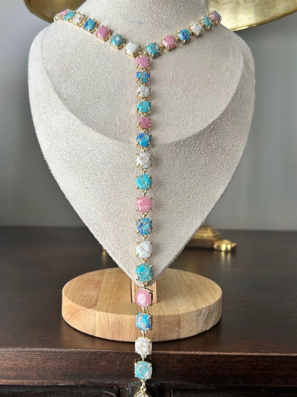 Handmade K9 Crystal Stone Lariat 18k gold Over